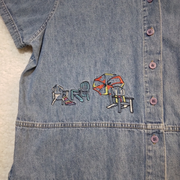 CJ Banks Women's Embroidered Denim Blouse- 1X - Picture 3 of 10